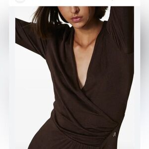 Cullen Cashmere Sweater Faux Wrap Brown Sz Small